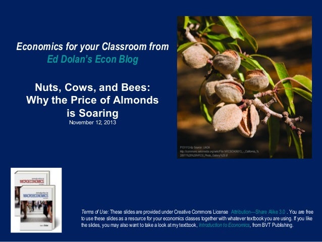 Economics for your Classroom from
Ed Dolan’s Econ Blog
Nuts, Cows, and Bees:
Why the Price of Almonds
is Soaring
November ...