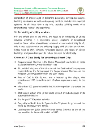 SMART CITIES CHALLENGES IN INDIA -CASE STUDY OF CHENNAI CITY | PDF