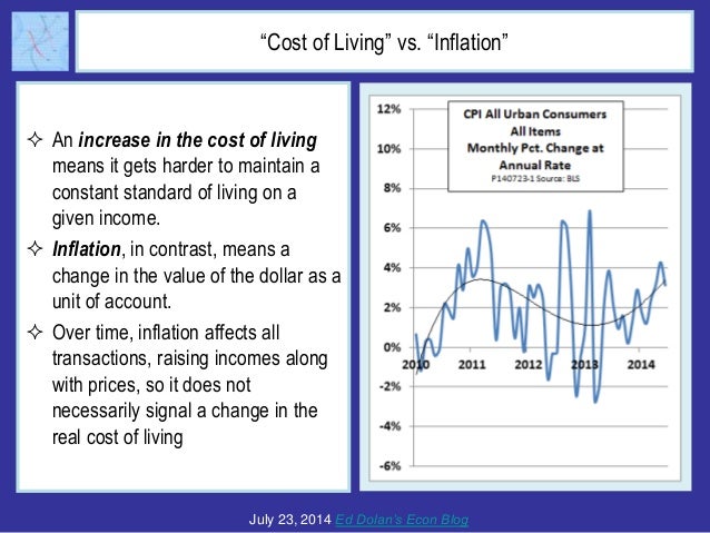 “Cost of Living” vs. “Inflation”
 An increase in the cost of living
means it gets harder to maintain a
constant standard ...