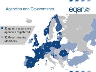 Agencies and Governments
 32 quality assurance
agencies registered
 32 Governmental
Members
 
