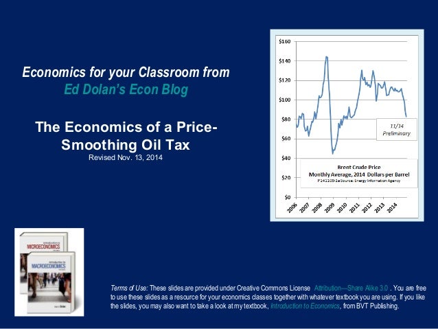 Economics for your Classroom from 
Ed Dolan’s Econ Blog 
The Economics of a Price- 
Smoothing Oil Tax 
Revised Nov. 13, 20...