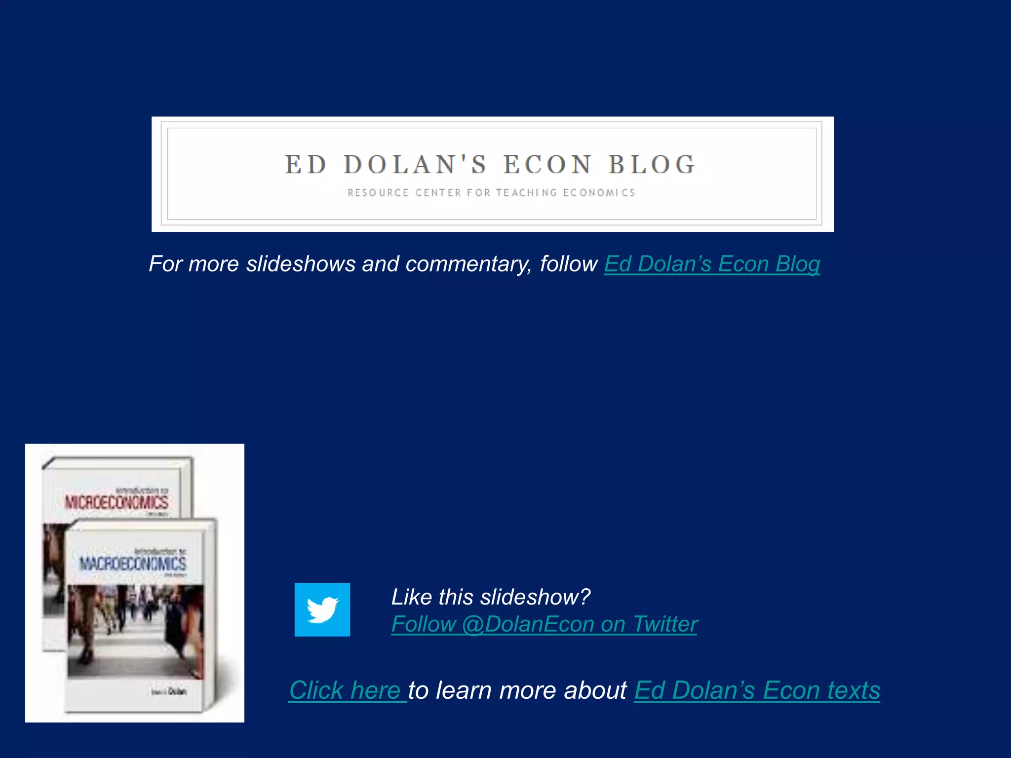Click here to learn more about Ed Dolan’s Econ texts
For more slideshows and commentary, follow Ed Dolan’s Econ Blog
Like this slideshow?
Follow @DolanEcon on Twitter
 