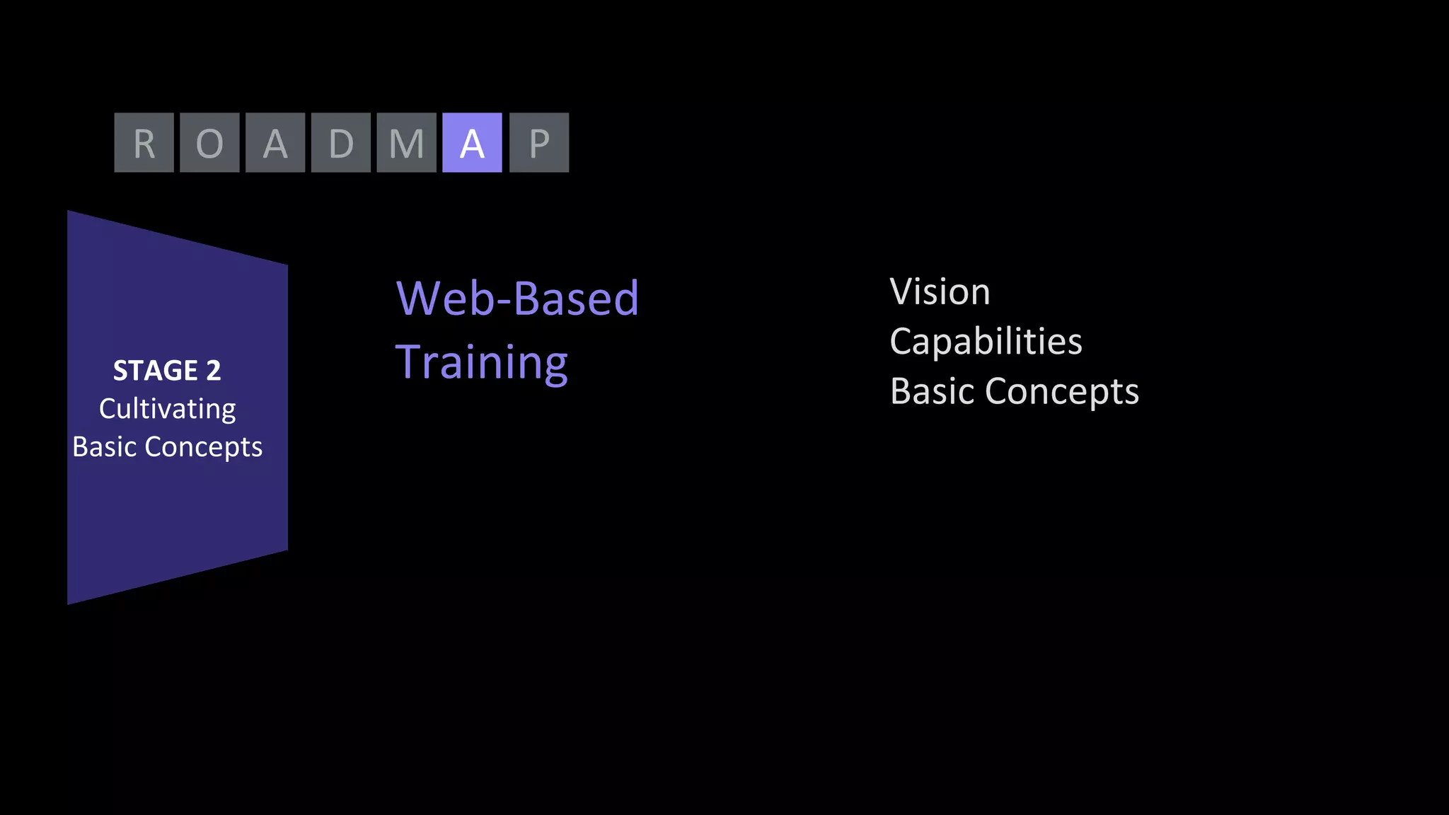 O A D MR PA
STAGE 2
Cultivating
Basic Concepts
Web-Based
Training
Vision
Capabilities
Basic Concepts
 