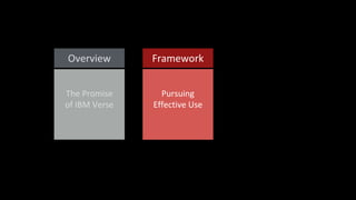 Pursuing
Effective Use
Framework
The Promise
of IBM Verse
Overview
 