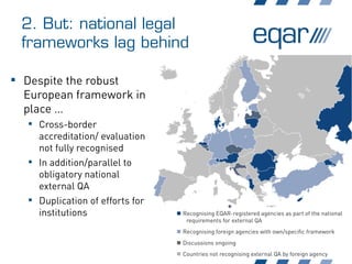 2. But: national legal
frameworks lag behind
 Despite the robust
European framework in
place …
 Cross-border
accreditati...