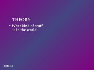 THEORY •  What kind of stuff is in the world PHIL 160 