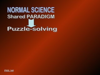 Puzzle-solving PHIL 160 NORMAL SCIENCE Shared PARADIGM 