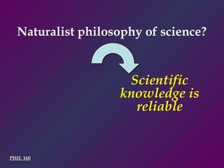 PHIL 160 Scientific knowledge is reliable Naturalist philosophy of science? 