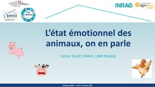 Colloque BOW – 14 & 15 février 2024
L’état émotionnel des
animaux, on en parle
Céline TALLET, INRAE, UMR PEGASE
1
 