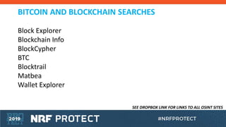 BITCOIN AND BLOCKCHAIN SEARCHES
Block Explorer
Blockchain Info
BlockCypher
BTC
Blocktrail
Matbea
Wallet Explorer
SEE DROPB...
