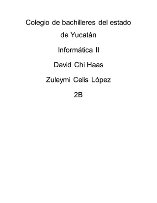 Colegio de bachilleres del estado
de Yucatán
Informática II
David Chi Haas
Zuleymi Celis López
2B
 
