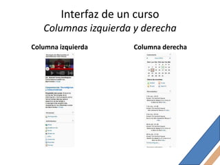 Interfaz de un curso
   Columnas izquierda y derecha
Columna izquierda     Columna derecha
 