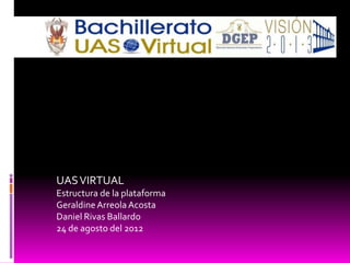 UAS VIRTUAL
Estructura de la plataforma
Geraldine Arreola Acosta
Daniel Rivas Ballardo
24 de agosto del 2012
 