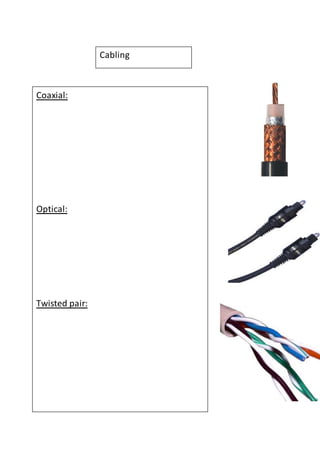 Cabling 
Coaxial: 
Optical: 
Twisted pair: 
 