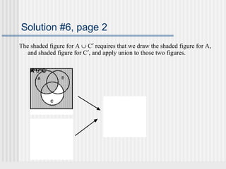Solution #6, page 2 
The shaded figure for A È C¢ requires that we draw the shaded figure for A, 
and shaded figure for C¢, and apply union to those two figures. 
UACN ¢I∪ON C′ 
 