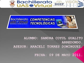 Alumno: Sandra Coyul Gualito Arredondo. Asesor: Araceli Torres Domínguez. Fecha: 09 de mayo 2011. 