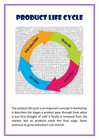 PRODUCT LIFE CYCLE
The product life cycle is an important concept in marketing.
It describes the stages a product goes thr...