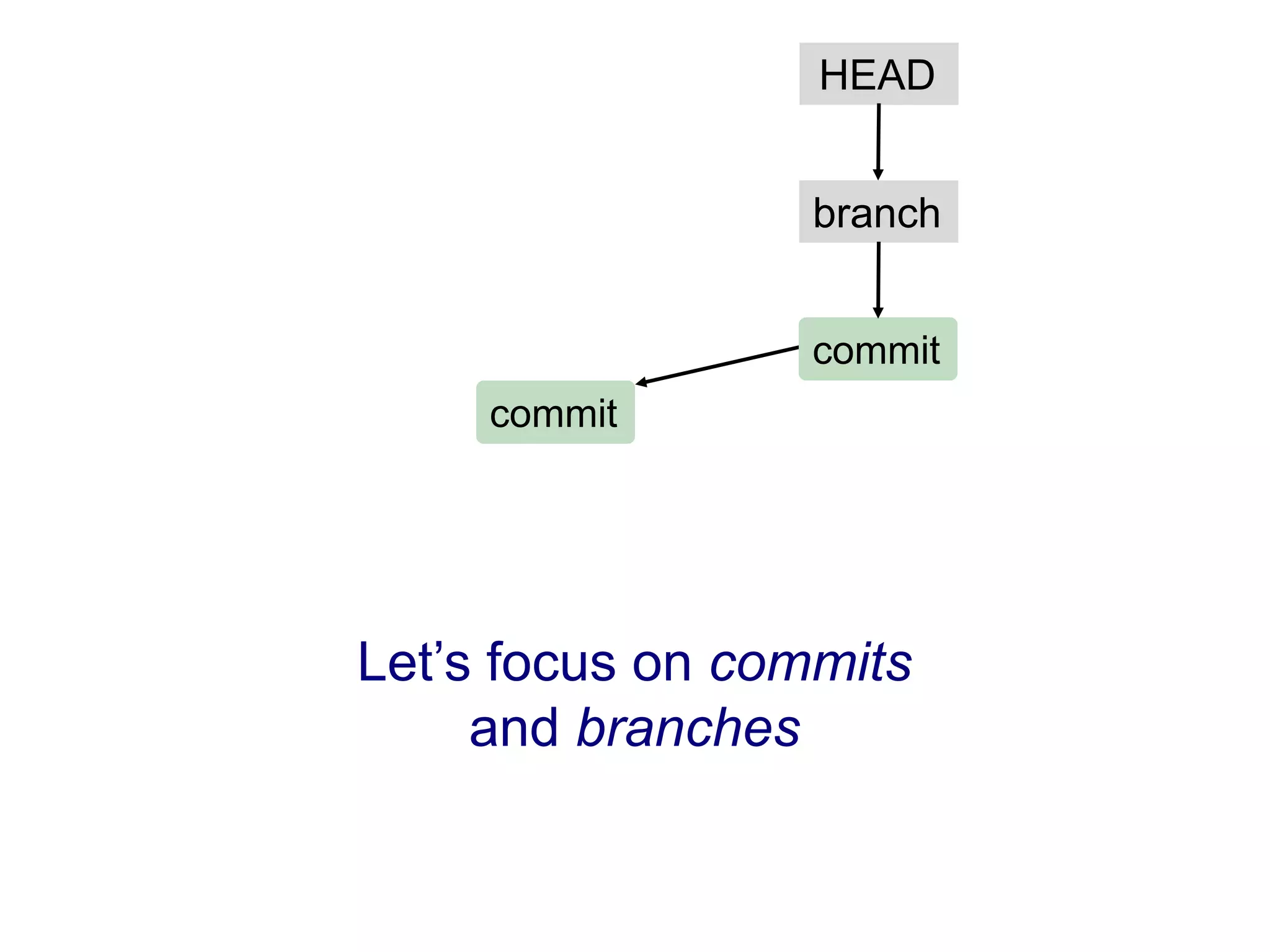 HEAD


                  branch


                  commit
     commit




Let’s focus on commits
     and branches
 