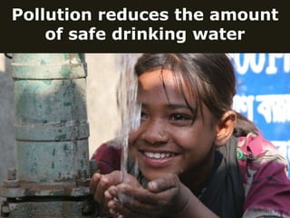Pollution reduces the amount of safe drinking water 
