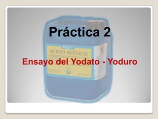 Práctica 2

Ensayo del Yodato - Yoduro
 