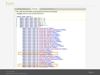 Dr. Lilia SFAXI
www.liliasfaxi.wix.com/liliasfaxi
Slide 11
R.java
 