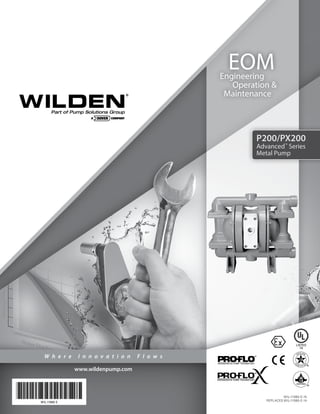 W h e r e I n n o v a t i o n F l o w s
www.wildenpump.com
P200/PX200
Advanced™
Series
Metal Pump
EOMEngineering
Operation &
Maintenance
LISTED
79
	WIL-11080-E-15
	 REPLACES WIL-11080-E-14WIL-11080-E
 