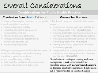 Overall Considerations
                Considerations for Public Health Practice
 Conclusions from Health Evidence        ...