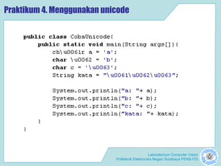 Laboratorium Computer Vision
Politeknik Elektronika Negeri Surabaya PENS-ITS
Praktikum 4. Menggunakan unicode
 