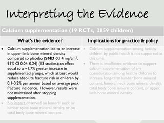 Interpreting the Evidence
Calcium supplementation (19 RCTs, 2859 children)
          What’s the evidence?                 ...