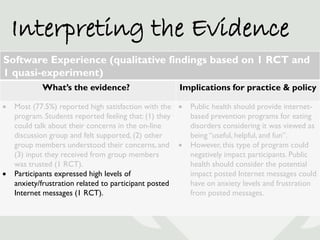 Interpreting the Evidence
Software Experience (qualitative findings based on 1 RCT and
1 quasi-experiment)
            Wha...