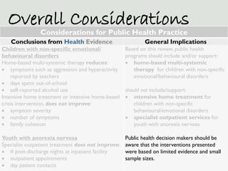 Overall Considerations
                Considerations for Public Health Practice
   Conclusions from Health Evidence      ...