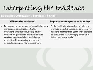 Interpreting the Evidence
Specialist Outpatient Services (1 trial)
         What’s the evidence?                     Impli...