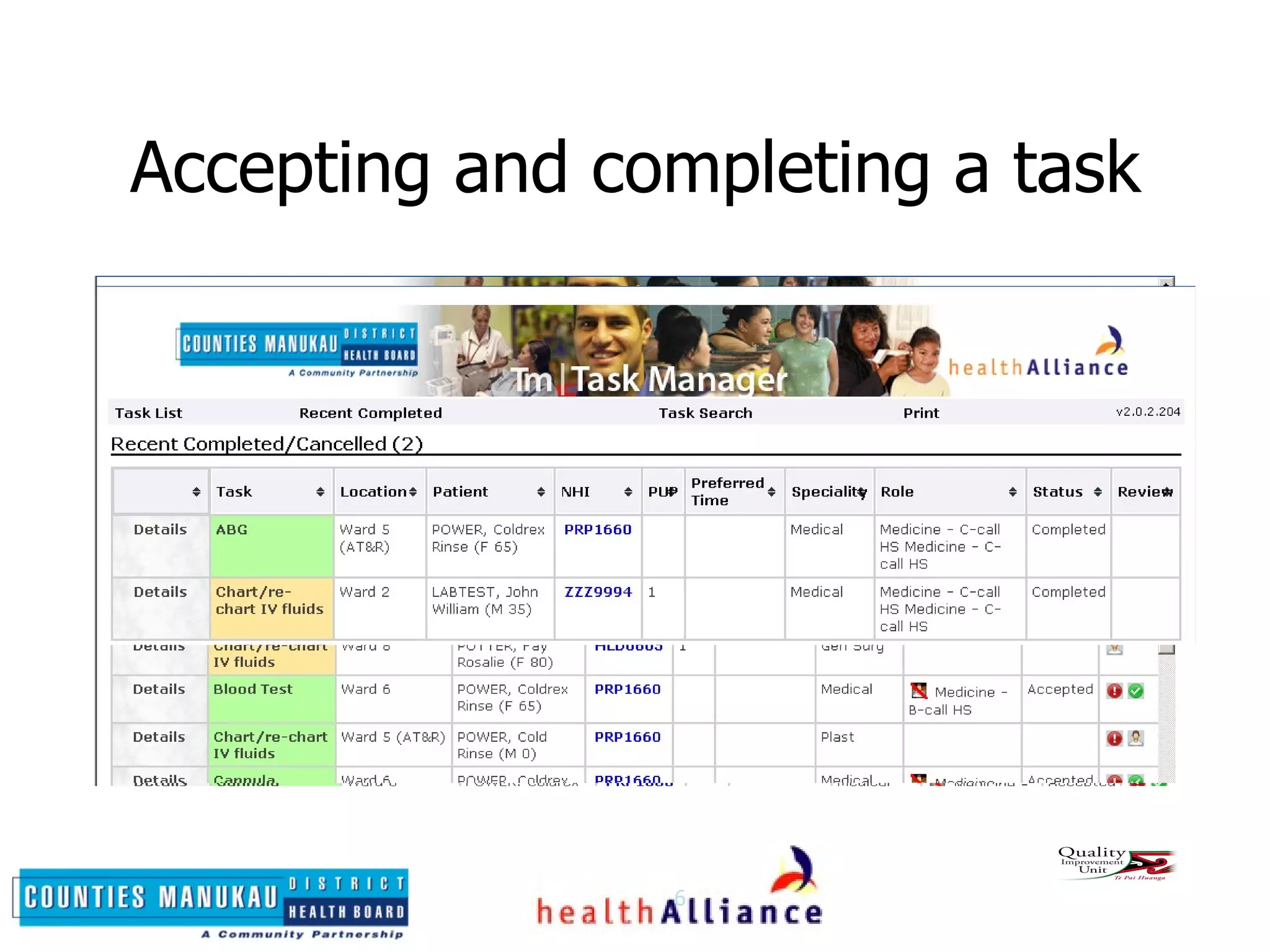 Accepting and completing a task 