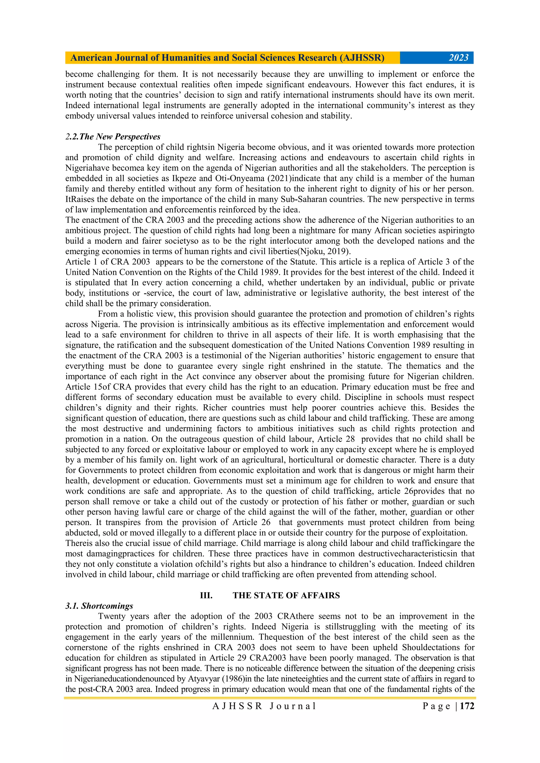 The State of Child Rights in Nigeria Twenty Years After the Emergence ...