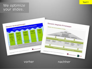 Text!!!

We optimize
your slides.

vorher

nachher

 