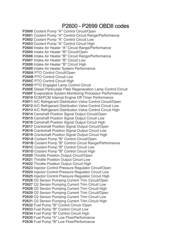 OBD2 Powertrain Code List (P2600 P2699) PDF