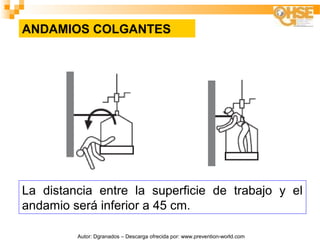 ANDAMIOS COLGANTES




La distancia entre la superficie de trabajo y el
andamio será inferior a 45 cm.

         Autor: Dgranados – Descarga ofrecida por: www.prevention-world.com
 