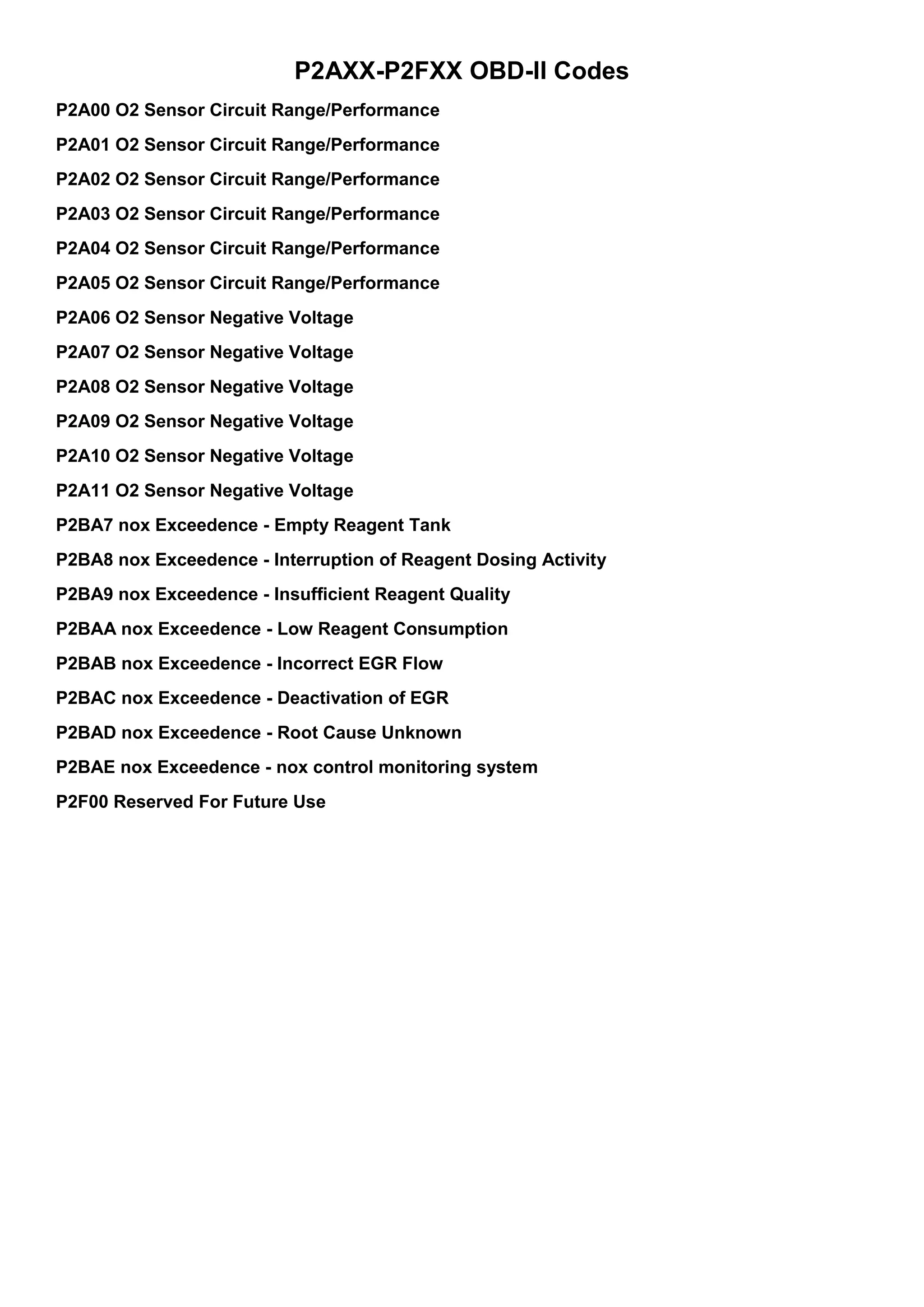 OBD2 Powertrain Code List (P2A00 P2FXX) PDF