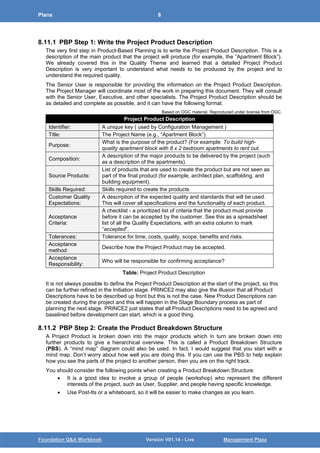Project Product Description Example PRINCE2 Foundation Training Manual by Frank Turley | PDF