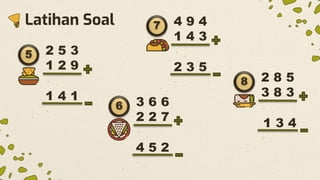 Latihan Soal
5 2 5 3
1 2 9
1 4 1
7 4 9 4
1 4 3
2 3 5
8 2 8 5
3 8 3
1 3 4
6 3 6 6
2 2 7
4 5 2
 