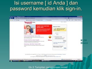 Isi username [ id Anda ] dan password kemudian klik sign-in. KLIK Disini Gb.5 Tampilan penggunaan email 