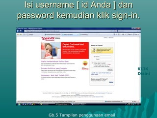 Isi username [ id Anda ] danIsi username [ id Anda ] dan
password kemudian klik sign-in.password kemudian klik sign-in.
KLIK
Disini
Gb.5 Tampilan penggunaan email
 
