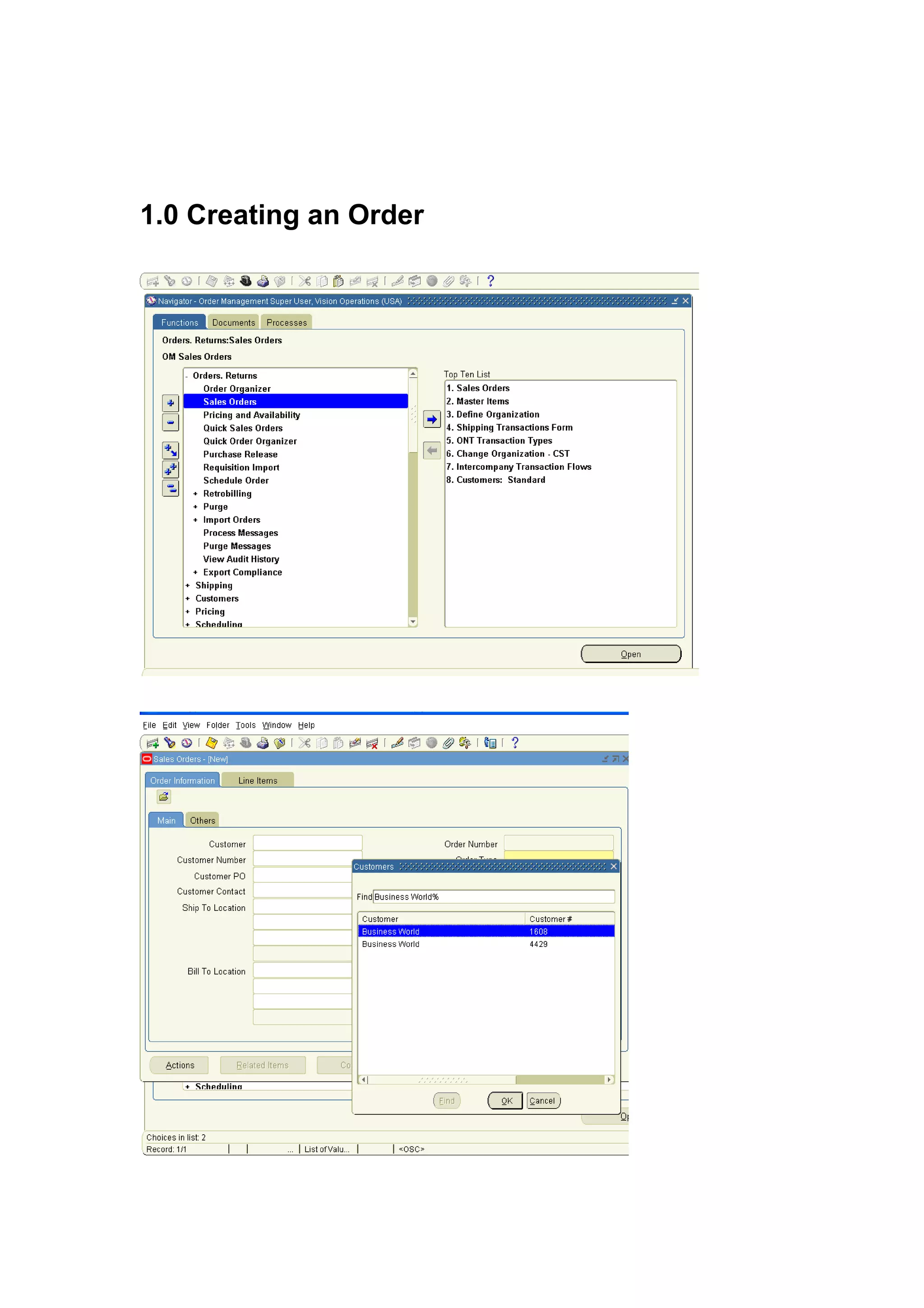 1.0 Creating an Order
 