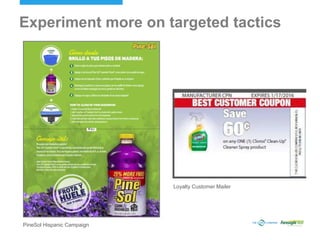 PineSol Hispanic Campaign
Loyalty Customer Mailer
Experiment more on targeted tactics
 