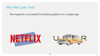 Why We Love This!
• Re-imagined a successful fundraising platform for a digital age
33
 