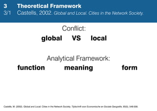 3            Theoretical Framework
3/1          Castells, 2002. Global and Local. Cities in the Network Society.

        ...