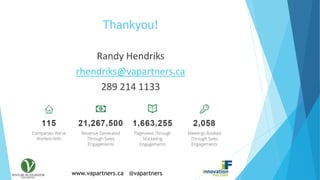 www.vapartners.ca @vapartners
Thankyou!
Randy Hendriks
rhendriks@vapartners.ca
289 214 1133
 