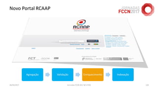 Novo Portal RCAAP
26/04/2017 Jornadas FCCN 2017 @ UTAD 120
 