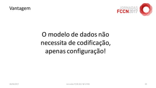 Vantagem
O modelo de dados não
necessita de codificação,
apenas configuração!
26/04/2017 Jornadas FCCN 2017 @ UTAD 29
 