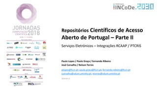Repositórios Científicos de Acesso
Aberto de Portugal – Parte II
Serviços Eletrónicos – Integrações RCAAP / PTCRIS
Paulo L...
